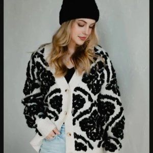 Panache Damask Tanya Oversized Textured Knit Button Cardigan